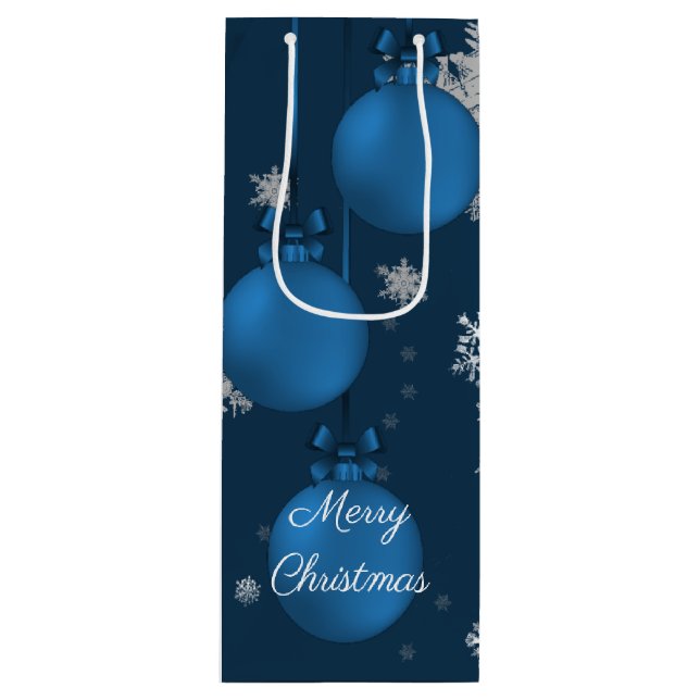 Blue Christmas Ornaments Wine Gift Bag (Front)