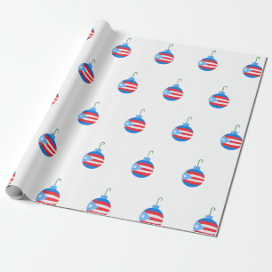 Blue Christmas Ornaments with the Puerto Rico Flag Wrapping Paper