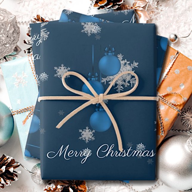 Blue Christmas Ornaments Wrapping Paper Sheets (Blue Christmas Ornaments Wrapping Paper Sheets)