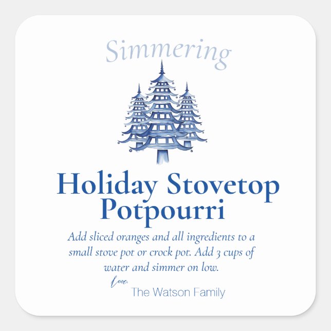 Blue Christmas Pagoda Tree Stovetop Potpourri  Square Sticker (Front)