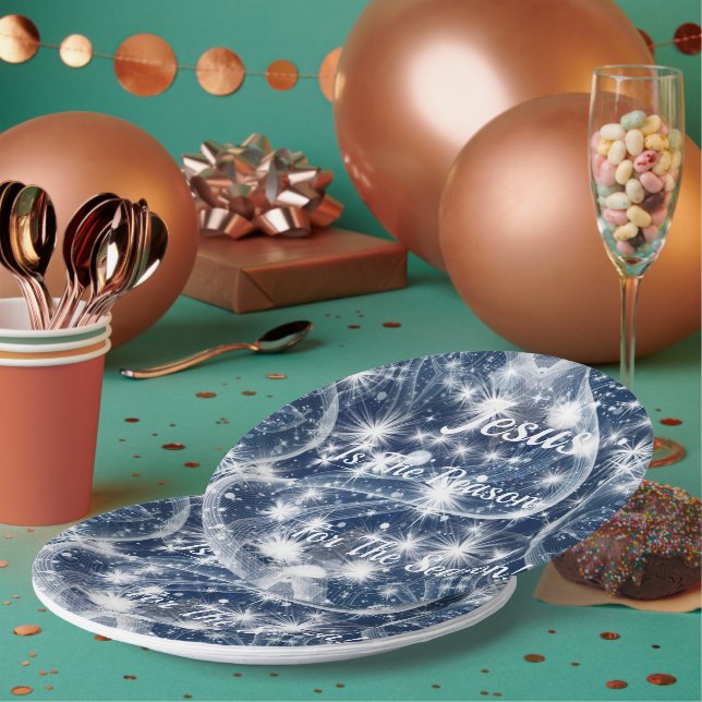 Blue Christmas Paper Plates "Jesus is The Reason" (Multi)