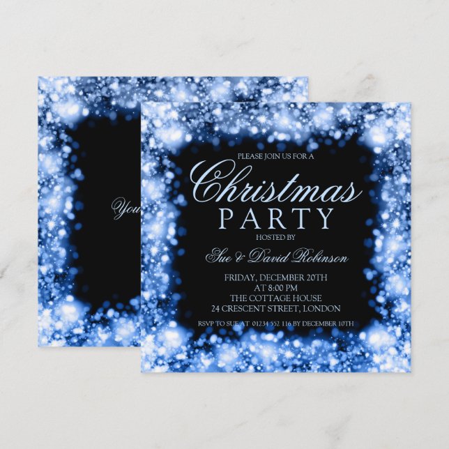 Blue Christmas Party Sparkling Lights Invitation (Front/Back)