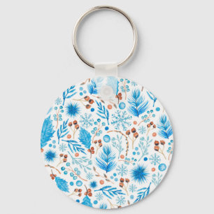 Blue Christmas Pattern Key Ring