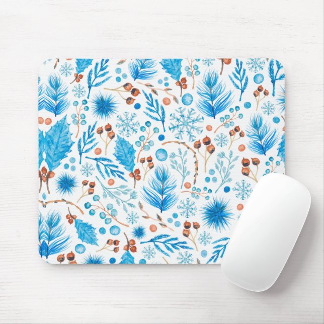 Blue Christmas Pattern Mouse Mat (With Mouse)