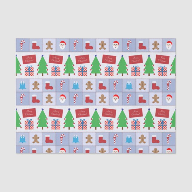 Blue Christmas Pattern Tissue Paper (Front)
