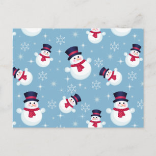 Blue Christmas Pattern With Snowmen And Snowflakes Holiday Postcard