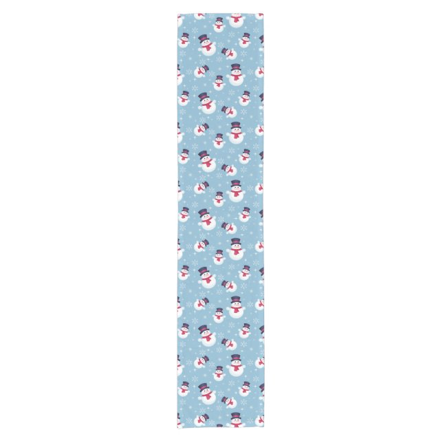 Blue Christmas Pattern With Snowmen And Snowflakes Short Table Runner (Front)
