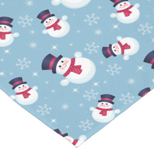 Blue Christmas Pattern With Snowmen And Snowflakes Short Table Runner