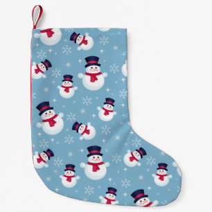 Blue Christmas Pattern With Snowmen And Snowflakes Small Christmas Stocking