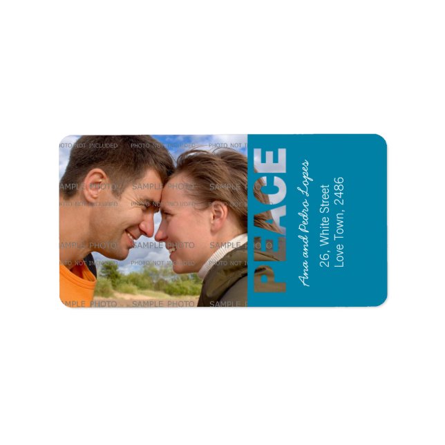 Blue Christmas Peace Personalised Holiday Photo Label (Front)
