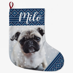 Blue Christmas Personalised Pet Picture Stocking