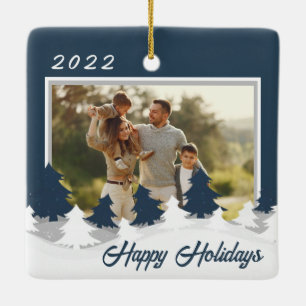 Blue Christmas Photo Personalised Christmas Ceramic Ornament