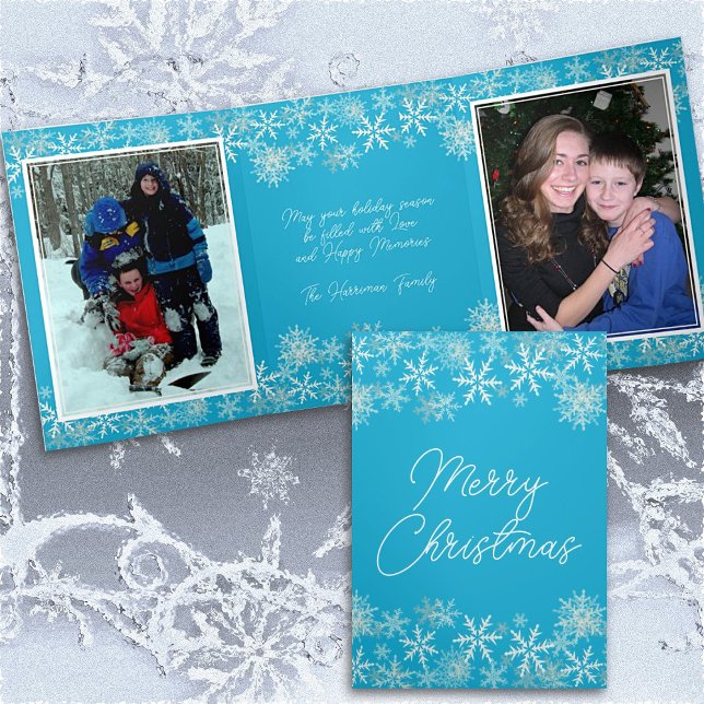  Blue Christmas Photos Snowflakes Tri-Fold Holiday Card (Creator Uploaded)
