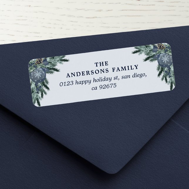 Blue Christmas Pine branches Return Address (Creator Uploaded)