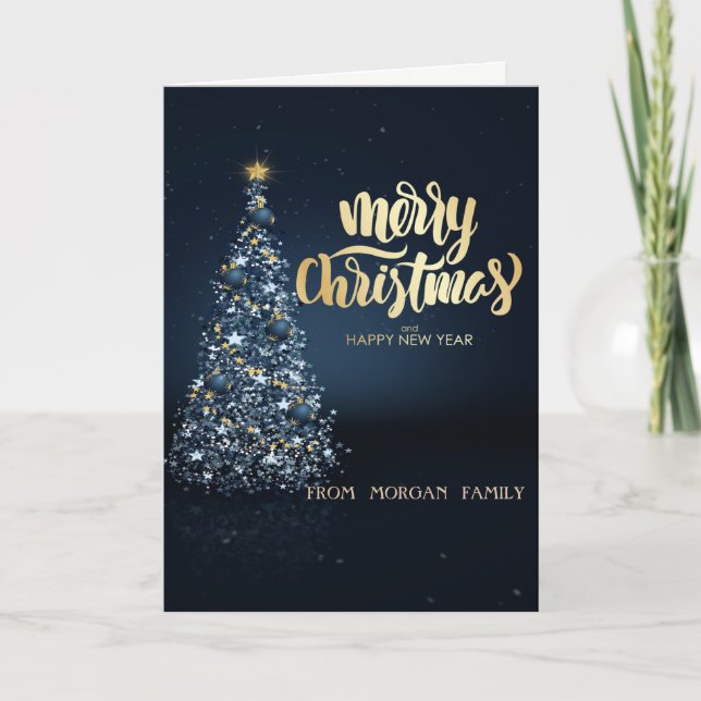 Blue Christmas Pine Tree Christmas  Holiday Card (Front)