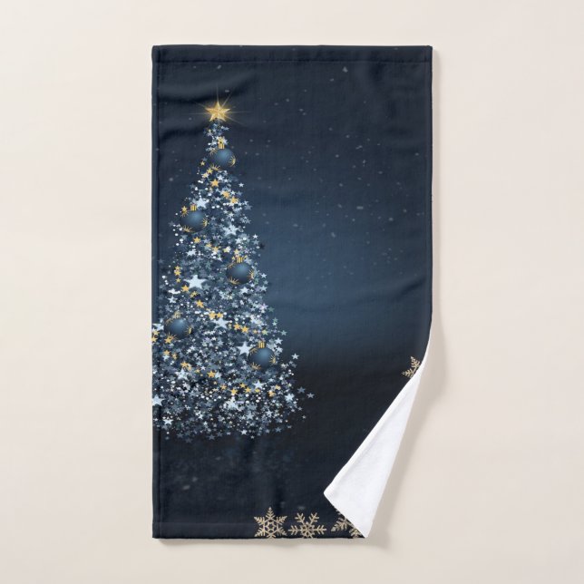 Blue Christmas Pine Tree ,Snowflakes Bath Towel Set (Hand Towel)
