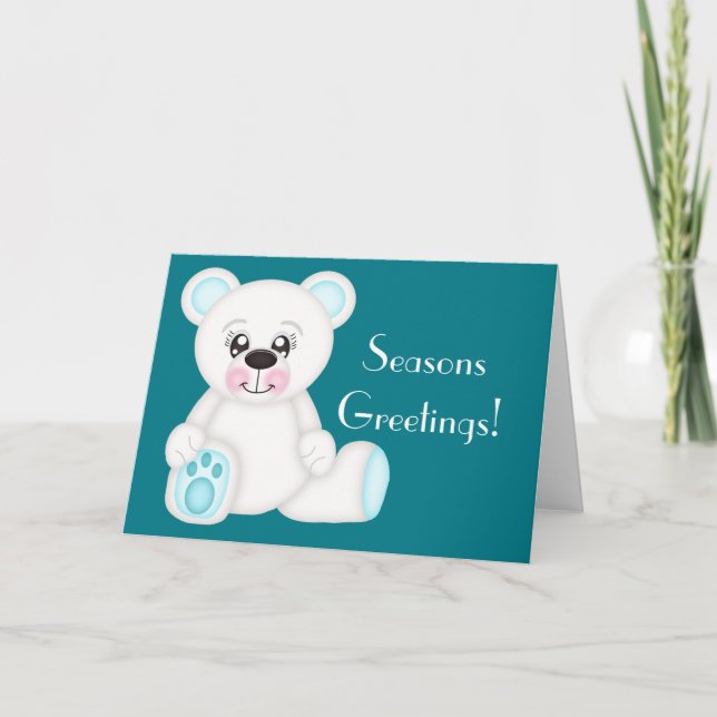 Blue Christmas Polar Bear Holiday Card (Front)