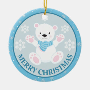 Blue Christmas Polar Bear Winter Ceramic Tree Decoration