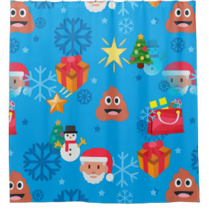 blue christmas poop emoji shower curtain