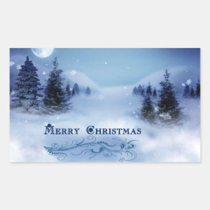 Blue Christmas Rectangular Sticker