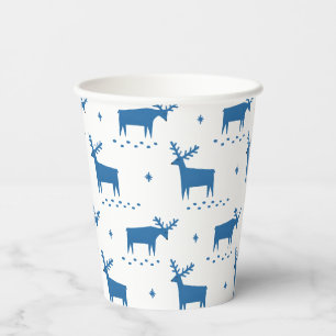Blue Christmas Reindeer Winter Holiday Party Paper Cups