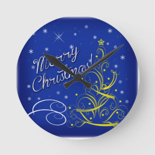 Blue Christmas Round Clock