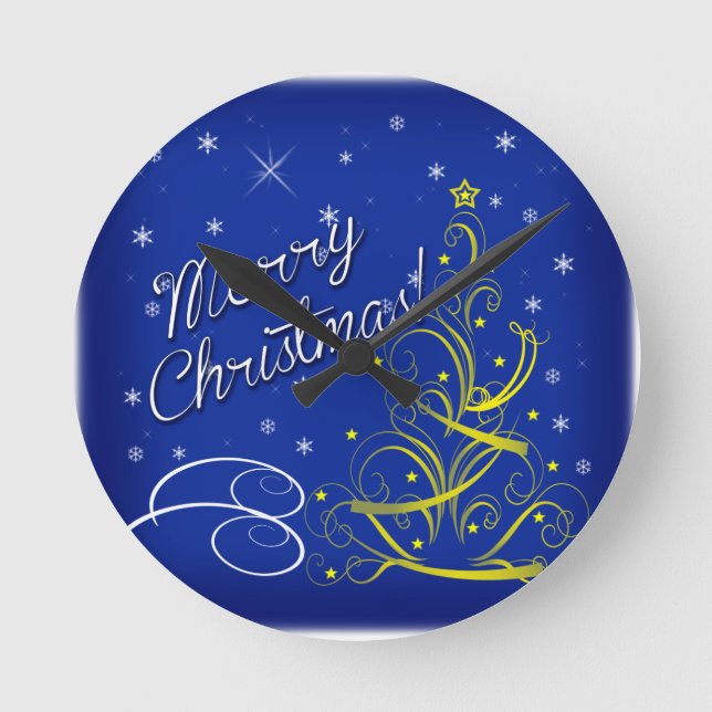 Blue Christmas Round Clock (Front)