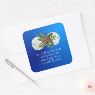 Blue Christmas Sand Dollars Starfish Return Addres Square Sticker