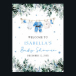 Blue Christmas Santa Baby Baby Shower Welcome Sign<br><div class="desc">Welcome your guests with wintery charm using our Blue Christmas Santa Baby Clothesline Baby Shower Welcome Sign! 💙❄️ This adorable design features sweet baby boy clothes hanging on a festive Christmas clothesline, surrounded by frosty blue snowflakes and lush holiday greenery. Perfect for a cosy winter baby shower, it’s easy to...</div>