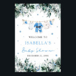 Blue Christmas Santa Baby Baby Shower Welcome Sign<br><div class="desc">Welcome your guests with wintery charm using our Greenery & Blue Snowflake “Blue Christmas Santa Baby” Clothesline Baby Shower Welcome Sign! 💙❄️ This adorable design features sweet baby boy clothes hanging on a festive Christmas clothesline, surrounded by frosty blue snowflakes and lush holiday greenery. Perfect for a cosy winter baby...</div>