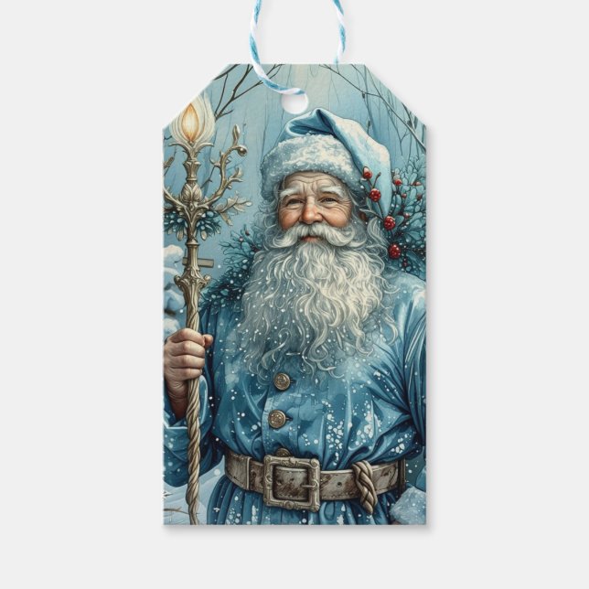 Blue Christmas Santa Claus  Gift Tags (Front)