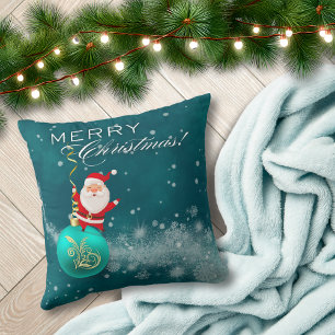 Blue Christmas Santa Ornament Throw Pillow