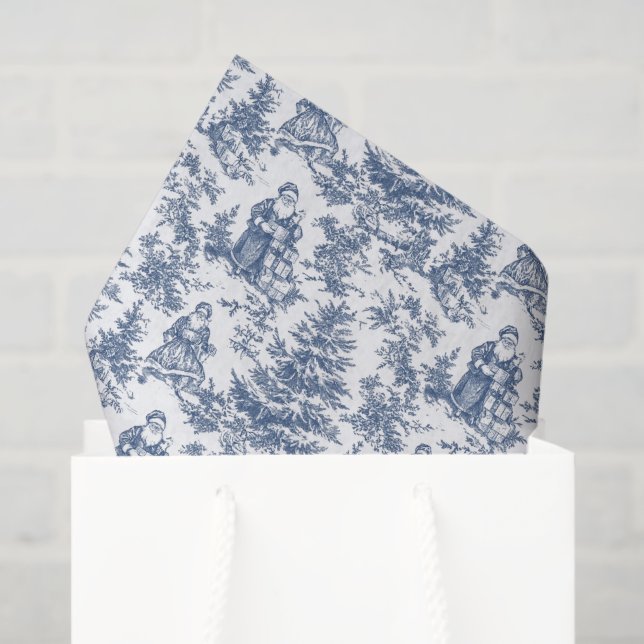 Blue Christmas Santa Toile Tissue Paper (Gift Bag)