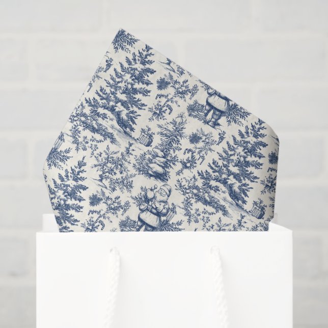 Blue Christmas Santa Toile Tissue Paper (Gift Bag)