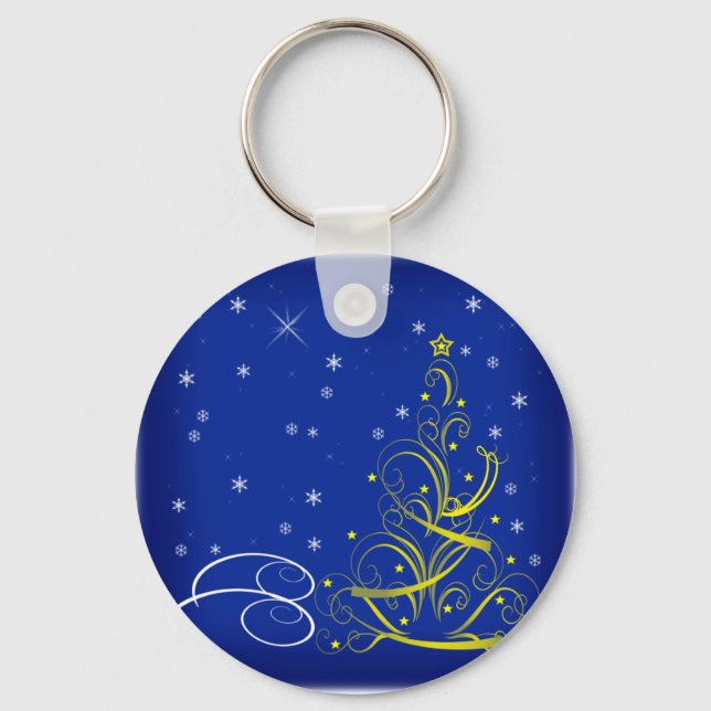 Blue Christmas scene Key Ring (Front)