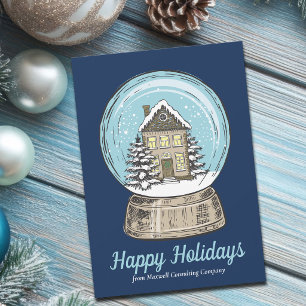 Blue Christmas Snow Globe Custom Happy Holidays Holiday Card