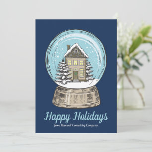 Blue Christmas Snow Globe Custom Happy Holidays Holiday Card