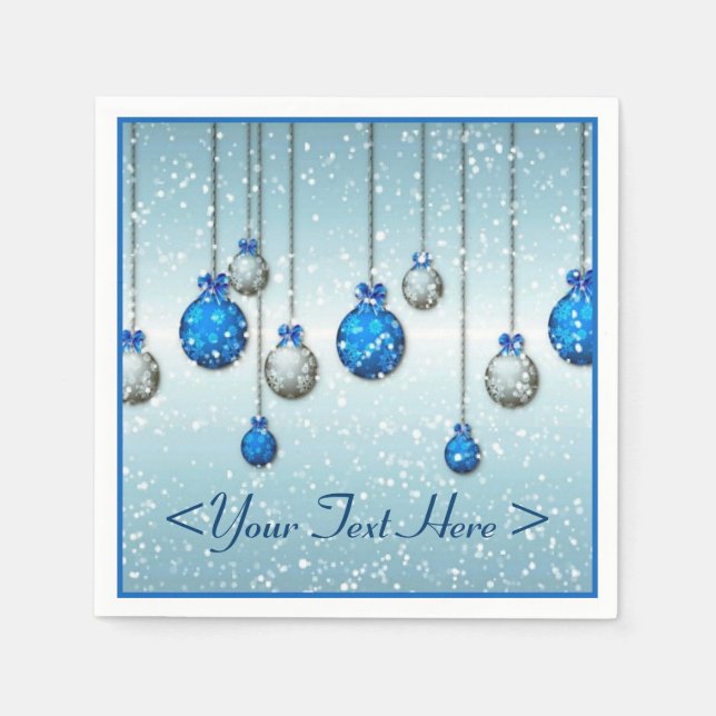 Blue Christmas Snow Ornaments Napkins (Front)
