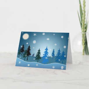 Blue christmas snow scene greeting card
