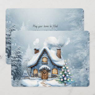Blue Christmas Snow Winter Scene House