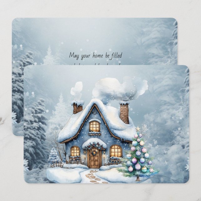Blue Christmas Snow Winter Scene House (Front/Back)