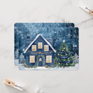 Blue Christmas Snow Winter Scene House