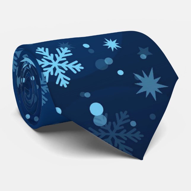 Blue Christmas snowflake pattern Holiday tie (Rolled)