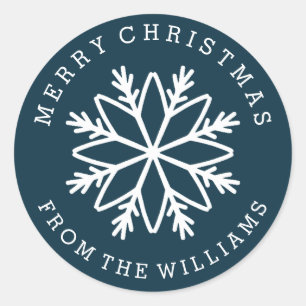 Blue Christmas Snowflake Personalised custom colou Classic Round Sticker