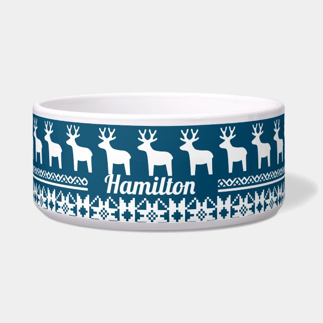 Blue Christmas Snowflake Reindeer Monogram Pet (Front)