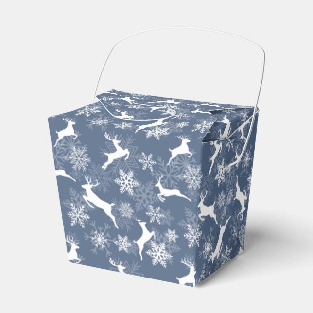 Blue Christmas snowflakes deer pattern Favour Box (Front Side)