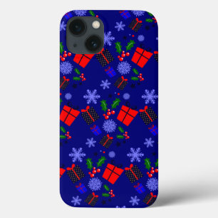 blue christmas snowflakes holly iPhone 13 case