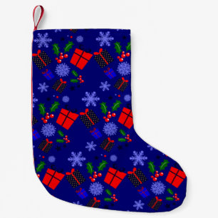 blue christmas snowflakes holly small christmas stocking