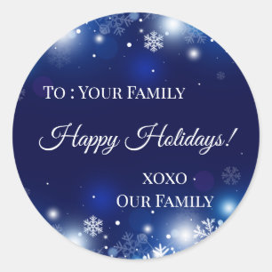 Blue Christmas Snowflakes Personalised Classic Round Sticker