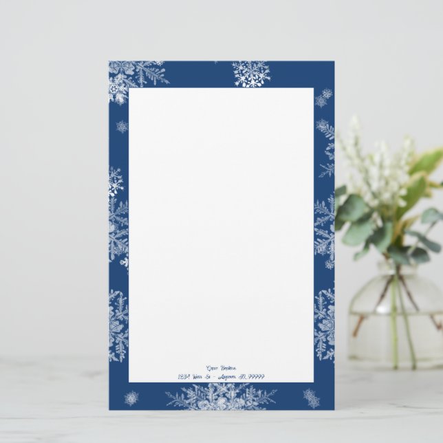 Blue Christmas Snowflakes Personalised Stationery (Standing Front)